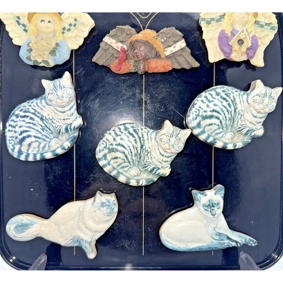 Vintage Magnetic Memo Holder/Board With Cat & Angel Magnets 11”x 9” Black/Gold - Picture 6 of 12